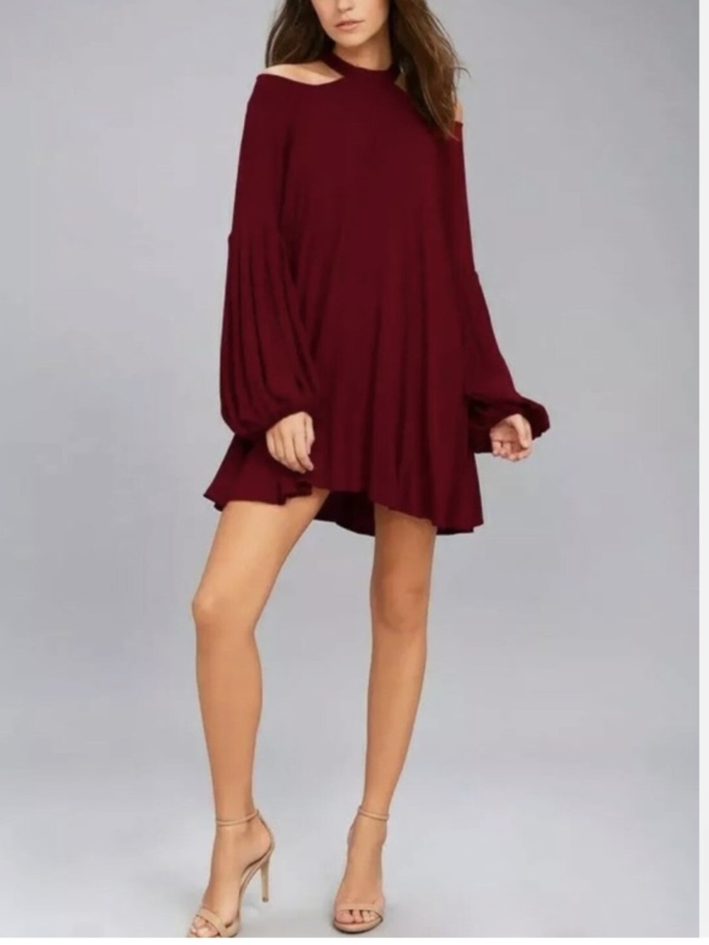 Free People Drift Away Cold Shoulder Tunic Mini Dress Large Wine Maroon Game Day